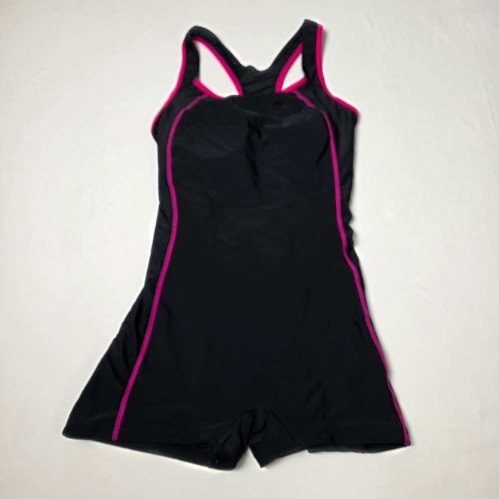 Boyleg One Piece Swimsuit Women Medium Black Pink Racerback Athletic Competitive
